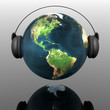 music earth globe with headphones