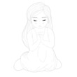 Sketch of A Cute Little Pretty Girl Kneeling and Praying