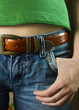 Jeans with a strap