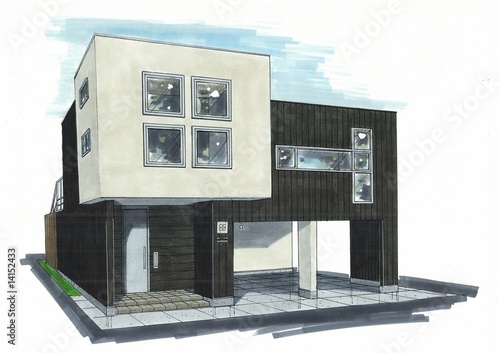 Illustration: 住宅パース、モダン 住宅パース、モダン