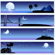 romantic travel banners set with cartoon skyline silhouettes