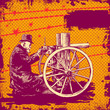 background with elderly man with a machine gun