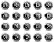 Audio video edit web icons, black glossy circle buttons series