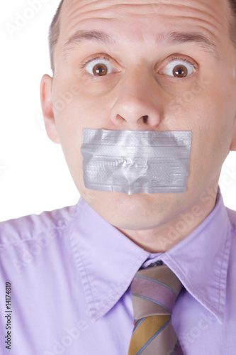 Photo: Man with taped mouth Man with taped mouth
