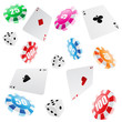 playing cards, roulette chips and dices seamless pattern