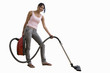 young woman with vacuum cleaner, cut out