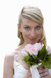 bride holding bunch of flowers, cut out