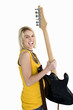 girl holding electric guitar, cut out