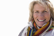 close-up of senior woman in colourful scarf, cut out