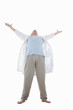 senior man leaning back with arms in the air, cut out