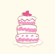 Wedding cake. Pink decorative sweet cake. Vector Illustration.