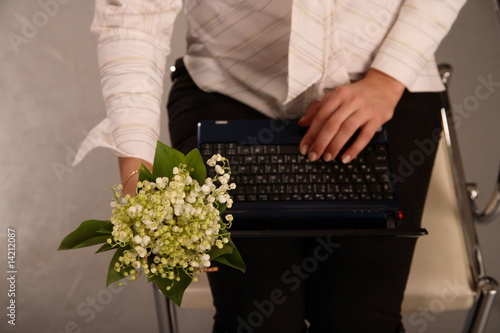 Photo: girl, laptop, and flowers girl, laptop, and flowers