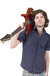 guitarist with his guitar on shoulder