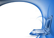 sketch style. laptop and abstract blue lines