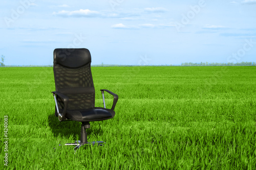 Green Office Chair on Photo  Office Chair In A Green Grass With A Deep Blue Sky    Aleksandr