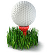 White golf ball on a tee in grass, isolated on white White golf ball on a tee in grass, isolated on white