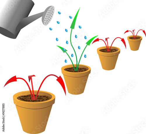 Vector: Concept antirecession vector image. Arrows in flowerpots. Concept antirecession vector image. Arrows in flowerpots.