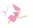 Fairy godmother flying and making a charm, on a white background Fairy godmother flying and making a charm, on a white background