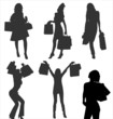 Silhouettes of vector shopaholic girls with bags.