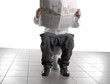 homme d'affaire lisant son journal sur les toilettes homme d'affaire lisant son journal sur les toilettes