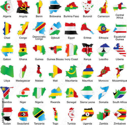 vector isolated african flags in map shape