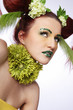 Hair style with flowers.