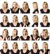 Twenty portrait of a woman with differnet expressions