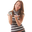 Young woman with two hose models in hands