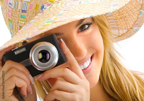 Photo: young blond portrait with camera young blond portrait with camera