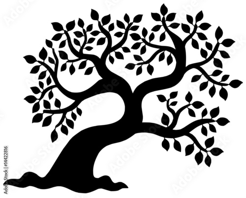 tree silhouette drawing. Leafy tree silhouette