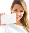 Photo: young blond portrait girl with withe card young blond portrait girl with withe card