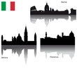 Black vector silhouettes of Italian cities with Italian flag Black vector silhouettes of Italian cities with Italian flag