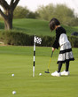 A young girl has fun playing golf on a beautiful green. A young girl has fun playing golf on a beautiful green.