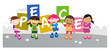kids holding peace banner kids holding peace banner