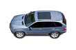 Blue metalic car birds eye view