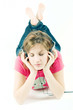 Beautiful isolated teen girl, listening to music