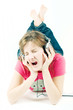 Beautiful isolated teen girl, listening to music