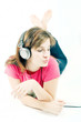 Beautiful isolated teen girl, listening to music