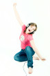 Beautiful isolated teen girl, listening to music
