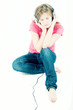 Beautiful isolated young woman, listening to music