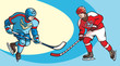 Two hockey players, icy background, vector illustration