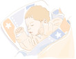 Newborn baby sleeping. Artistic vector illustration.