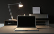 Photo: frontal Home office desk whit lamp frontal Home office desk whit lamp