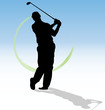 Vector silhouette of golfer with green trace.