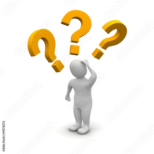 Illustration: Thinking man and question marks. 3d rendered illustration. Thinking man and question marks. 3d rendered illustration.