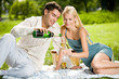 Happy couple celebrating together with champagne Happy couple celebrating together with champagne