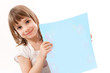 Little girl holding card for text