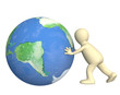 3d puppet, pushing Earth
