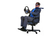 Businessman driving an office chair for his  business travel