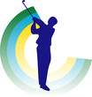Silhouette of a man with golf-club and abstract background